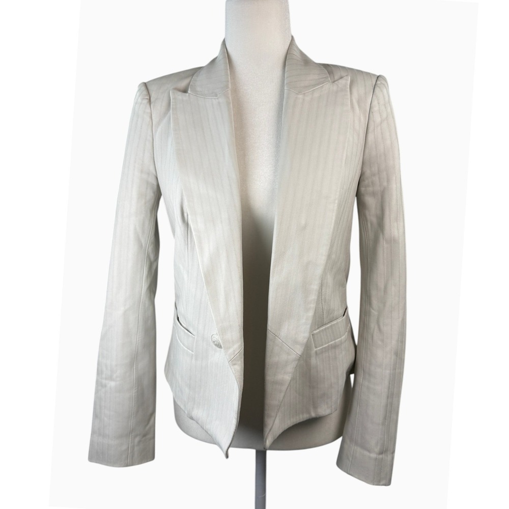 L'AGENCE Women's Size 4 Cream Pinstripe Lamb Leather Double Button Blazer NWOT